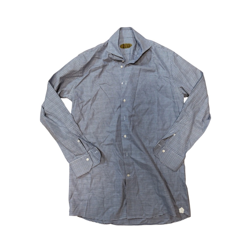 Phineas Cole Paul Stuart Mens Blue Glen Plaid Spread Collar Dress Shirt L